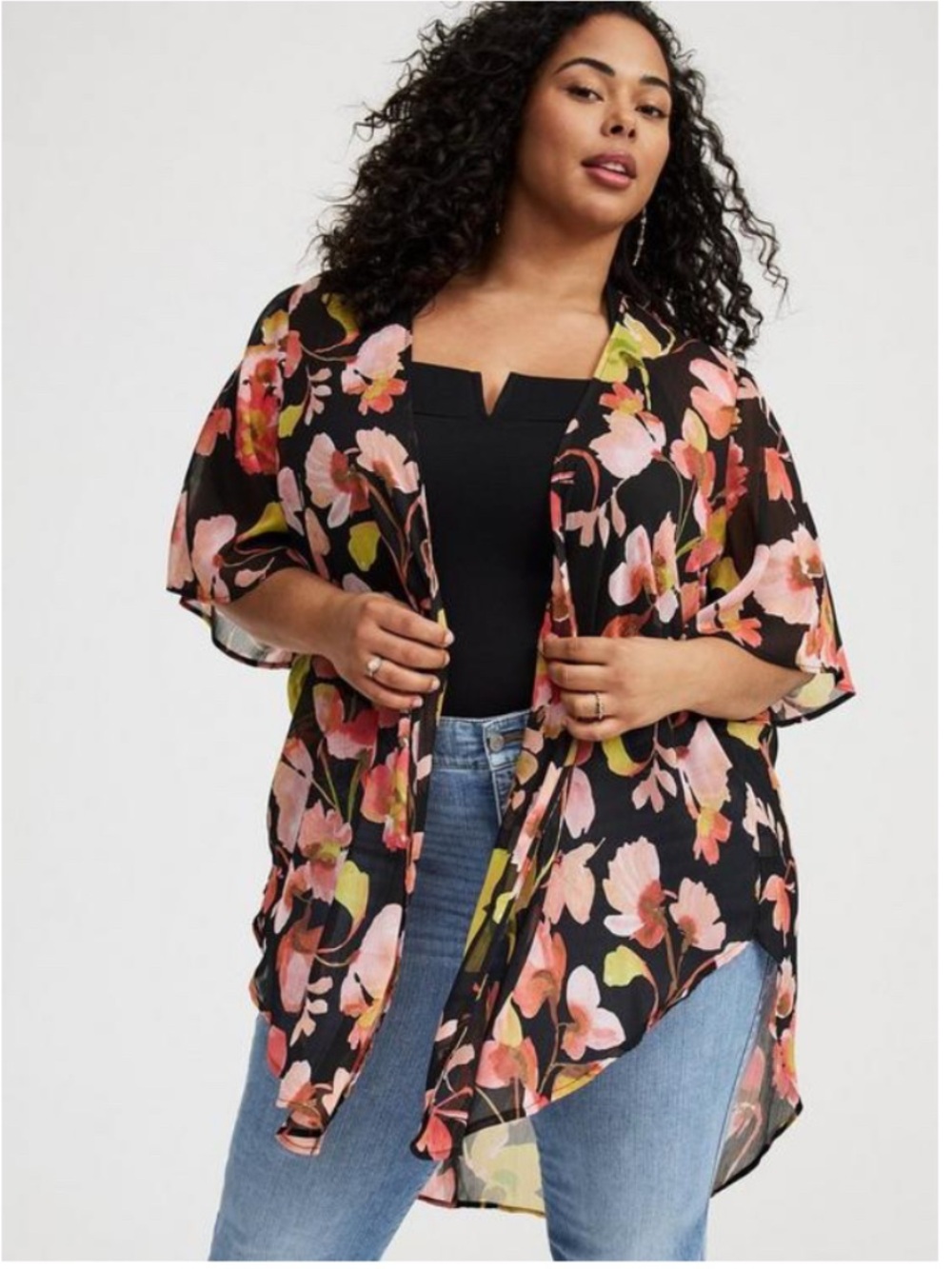 NEW! TORRID Crinkle Chiffon Watercolor Floral Kimono Size 0X (size 12) GORGEOUS!